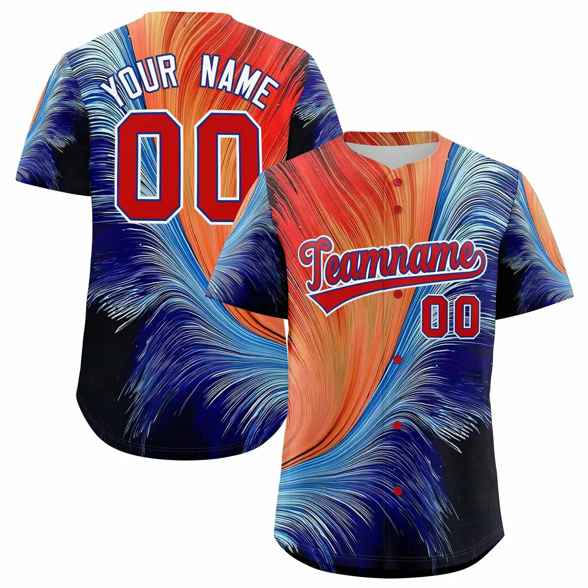 Red Royal Fluid Feather Graffiti Baseball Jersey