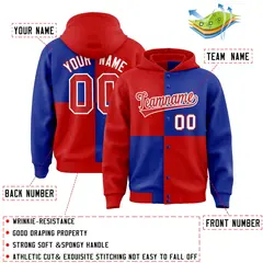 Red Royal Four Squares Color Block Varsity Letterman Jacket Hoodie 4