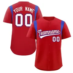 Red Royal Full Button Classic Baseball Jersey 1