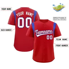 Red Royal Full Button Classic Baseball Jersey 2