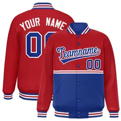 Red Royal Full-Snap Color Block Varsity Letterman Jacket 1