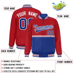 Red Royal Full-Snap Color Block Varsity Letterman Jacket 2