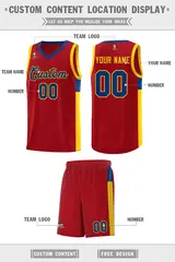 Red Royal-Gold Side Two-Tone Classic Basketball Jersey 2