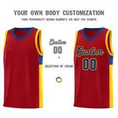 Red Royal-Gold Side Two-Tone Classic Basketball Jersey 3