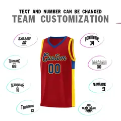 Red Royal-Gold Side Two-Tone Classic Basketball Jersey 4
