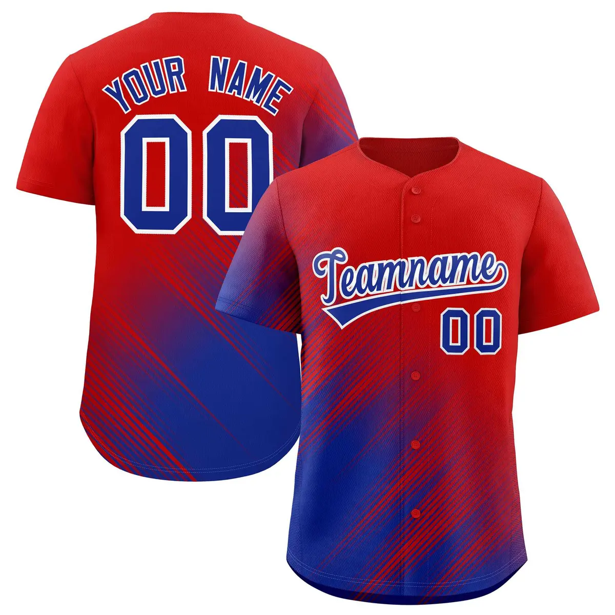 Red Royal Gradient Diagonal Stripe Fashion Baseball Jersey