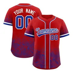 Red Royal Gradient Floral Print Full Button Baseball Jersey