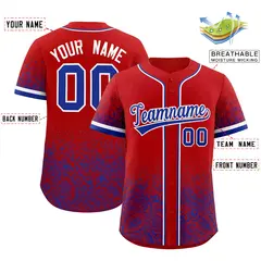 Red Royal Gradient Floral Print Full Button Baseball Jersey 2