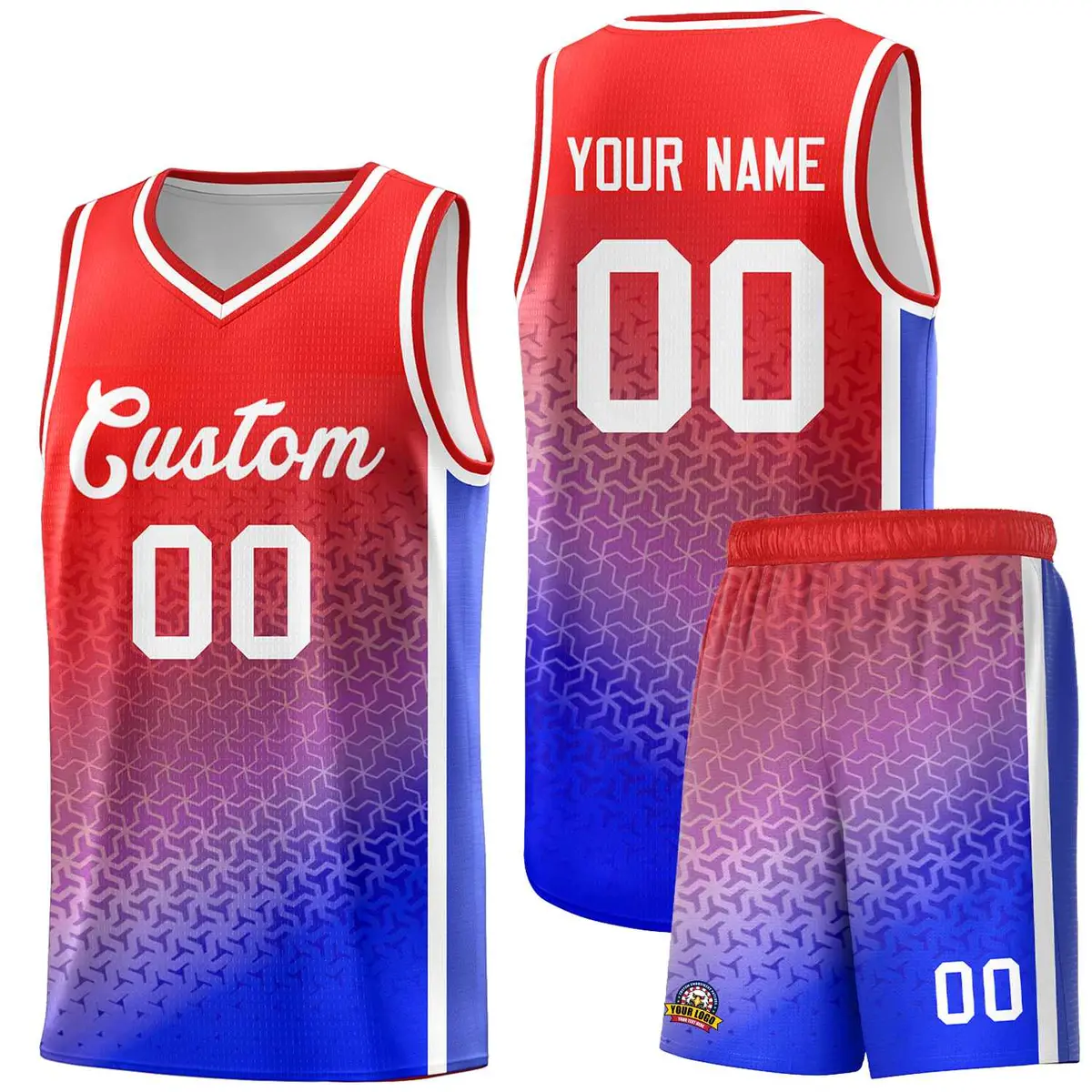 Red Royal Gradient Irregular Shapes Pattern Basketball Jersey