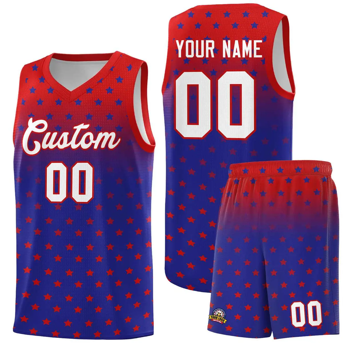 Red Royal Gradient Star Pattern Basketball Jersey Sets