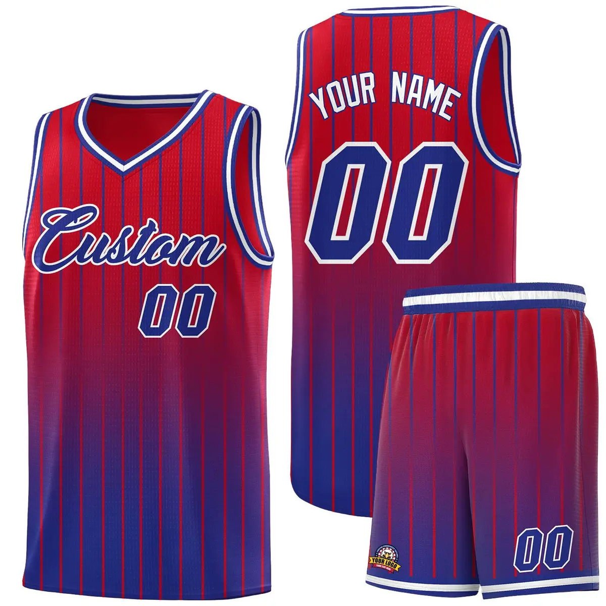 Red Royal Gradient Stripe Fashion Sets Basketball Jersey