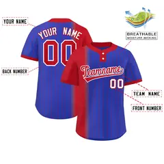 Red Royal Gradient Stripe Two-Button Softball Jersey 2