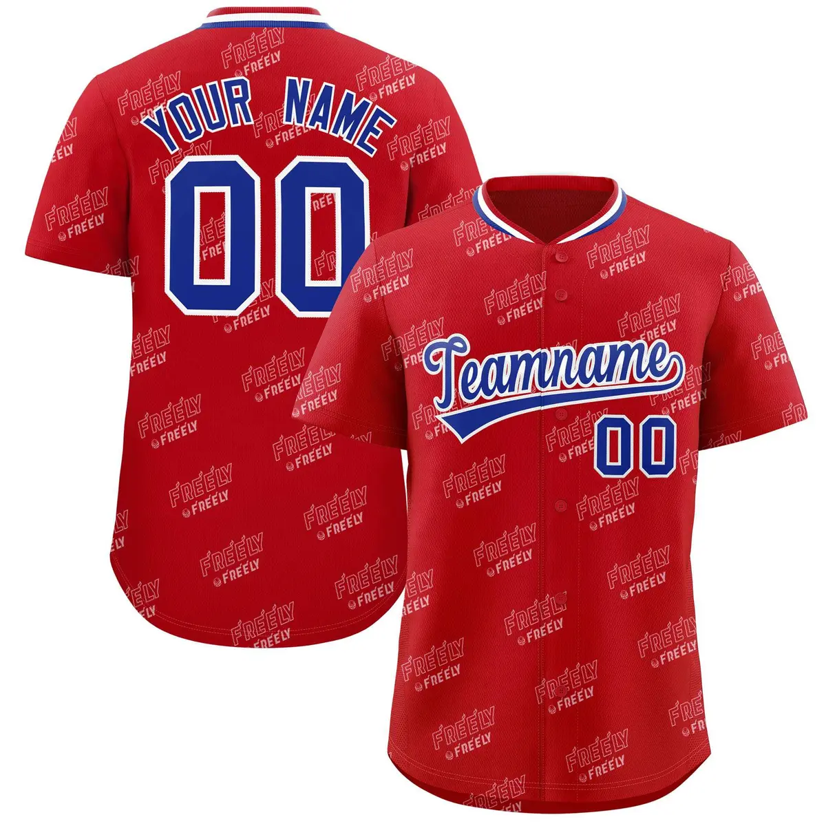 Red Royal Graffiti Full Button Baseball Jersey