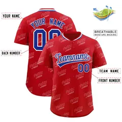 Red Royal Graffiti Full Button Baseball Jersey 2