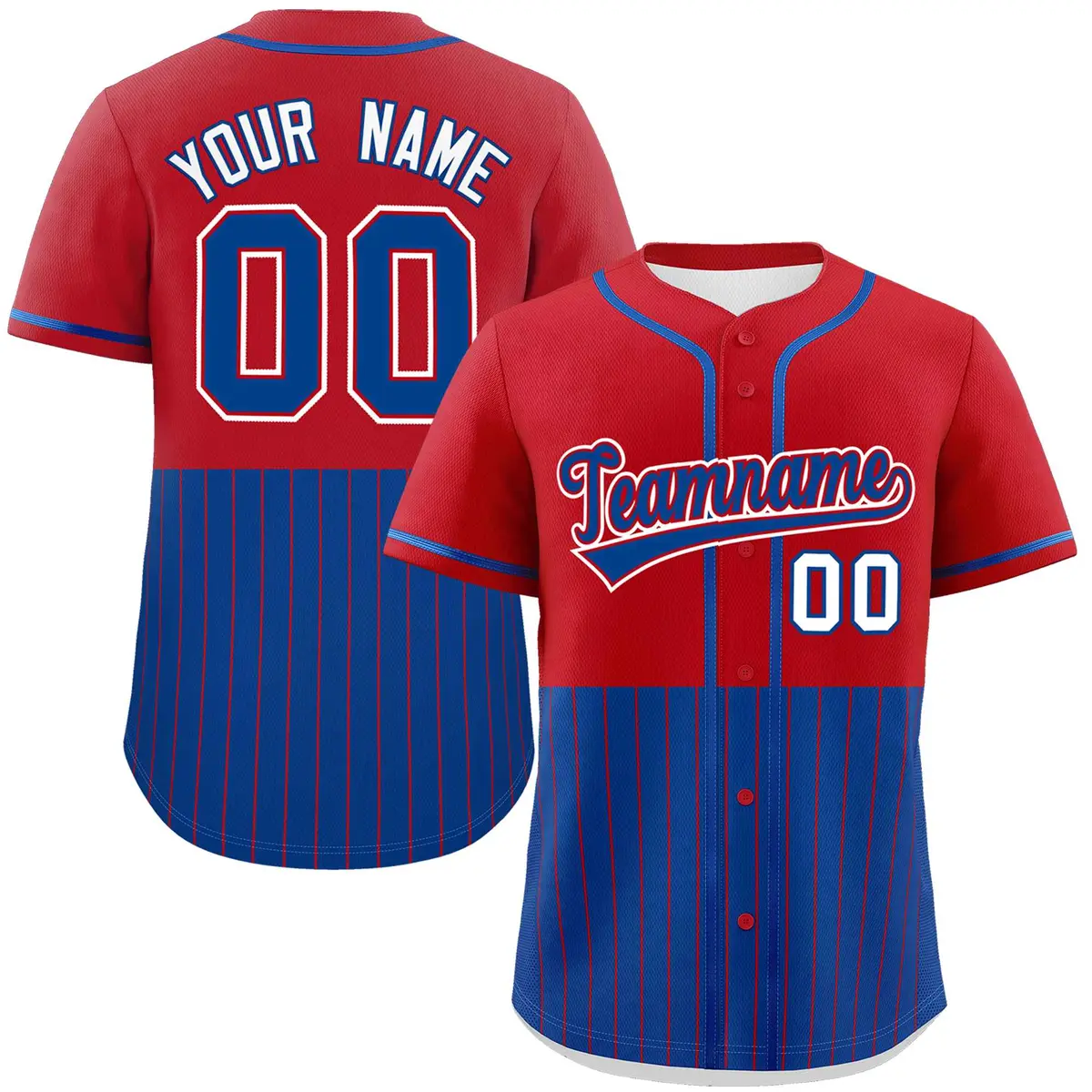 Red Royal Half Stripe Authentic Baseball Jersey