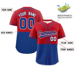 Red Royal Half Stripe Authentic Baseball Jersey 2