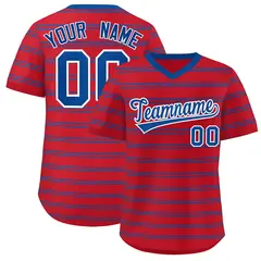 Red Royal Horizontal Stripe Pullover Baseball Jersey 1