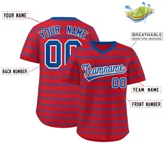 Red Royal Horizontal Stripe Pullover Baseball Jersey 2
