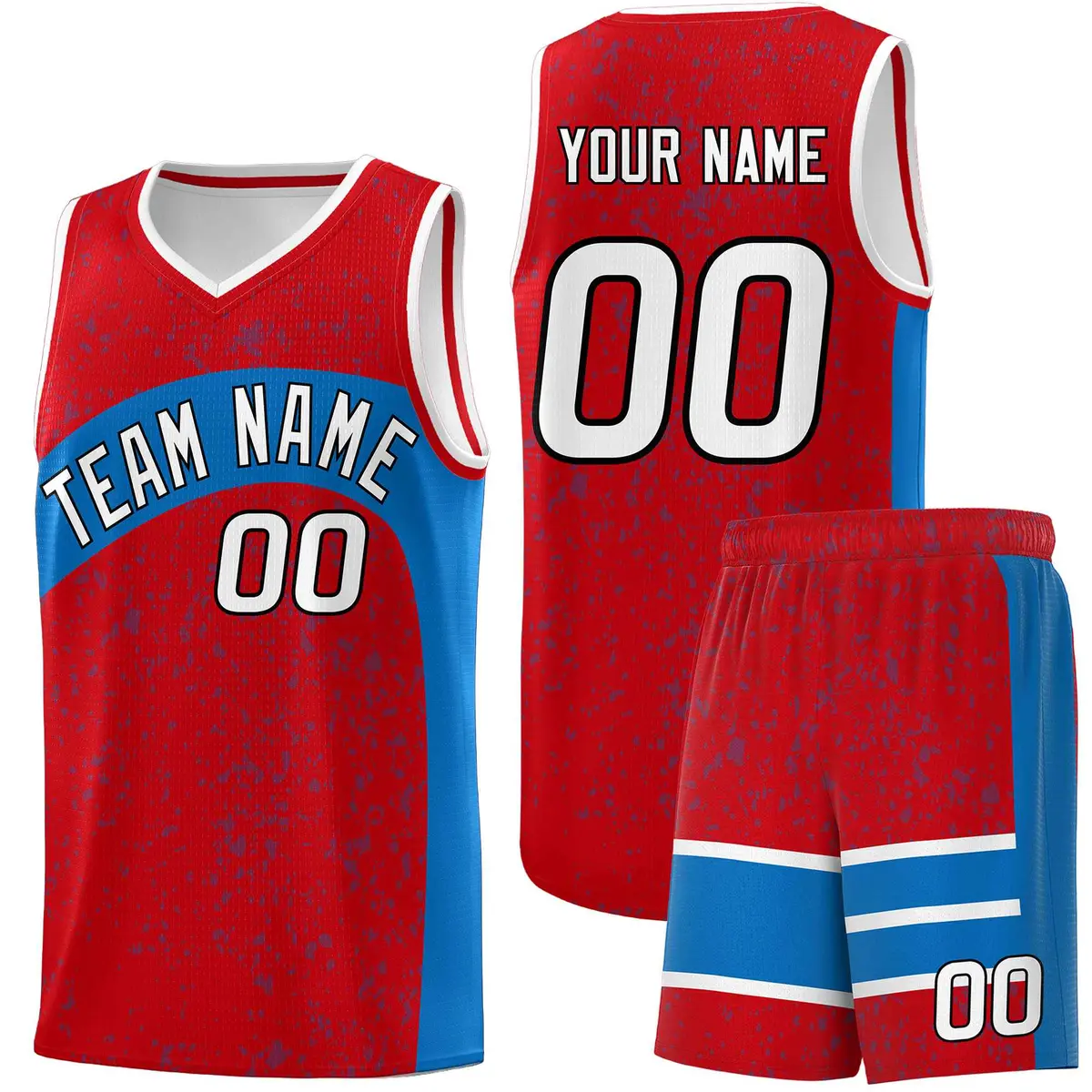 Red Royal Irregular Dot Graffiti Basketball Jersey