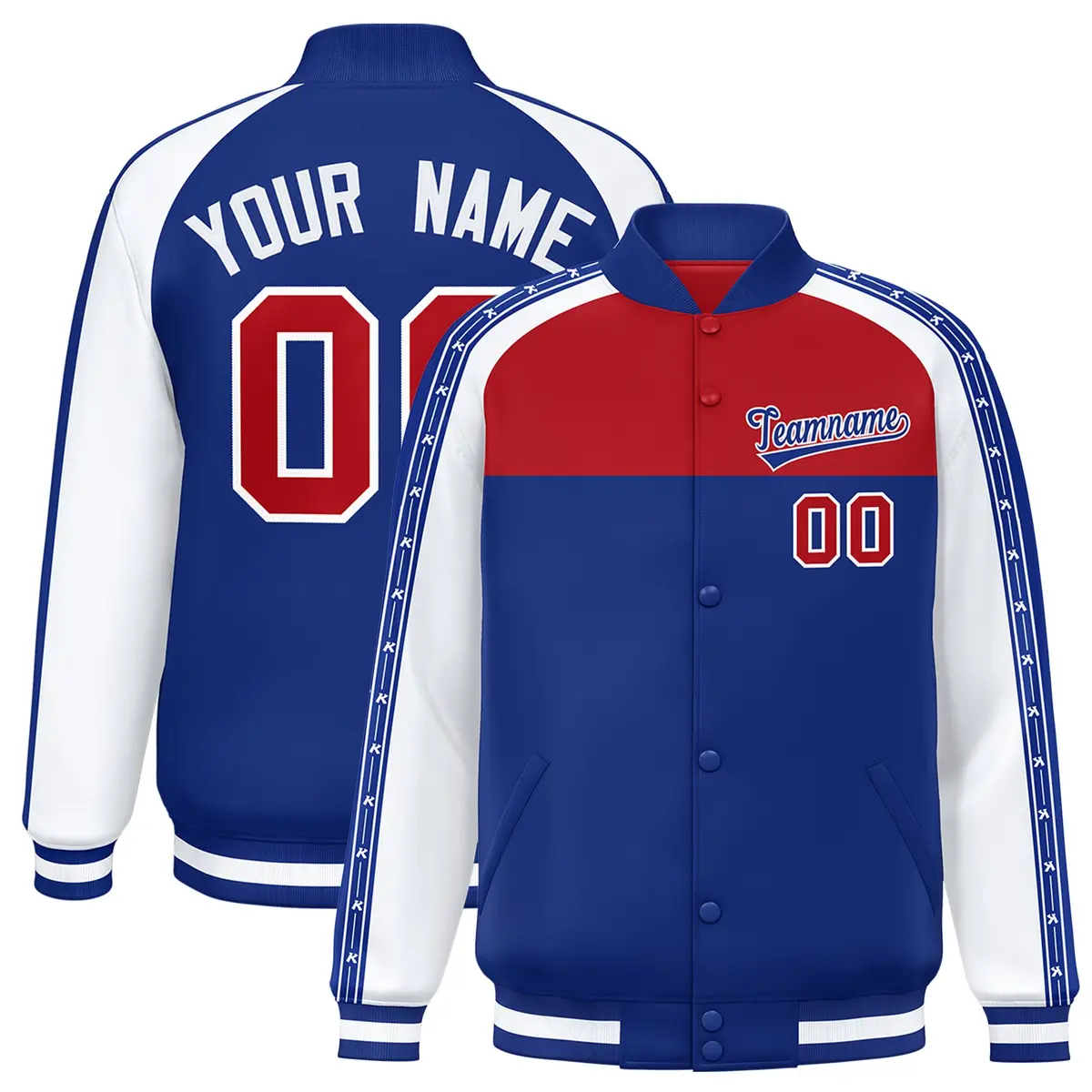Red Royal K-Ribbon Raglan Full-Snap Color Block Letterman Jacket