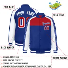 Red Royal K-Ribbon Raglan Full-Snap Color Block Letterman Jacket 2