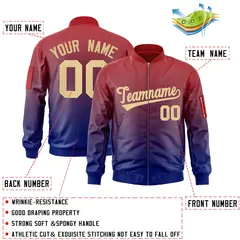 Red Royal-Khaki Gradient Varsity Letterman Bomber Jacket 2