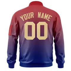 Red Royal-Khaki Gradient Varsity Letterman Bomber Jacket 4