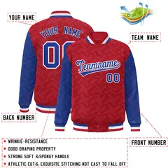 Red Royal L Pattern Raglan Full-Snap Varsity Letterman Jacket 2