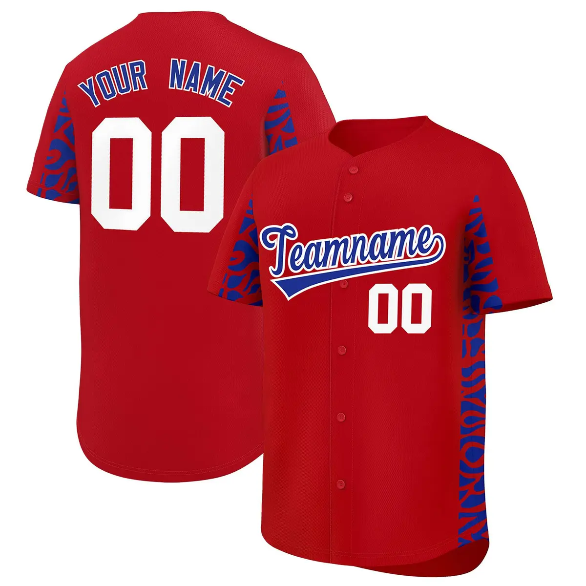 Red Royal Leopard Graffiti Side Baseball Jersey