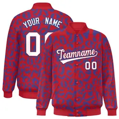 Red Royal Leopard Graffiti Varsity Letterman Jacket 1