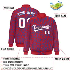 Red Royal Leopard Graffiti Varsity Letterman Jacket 2