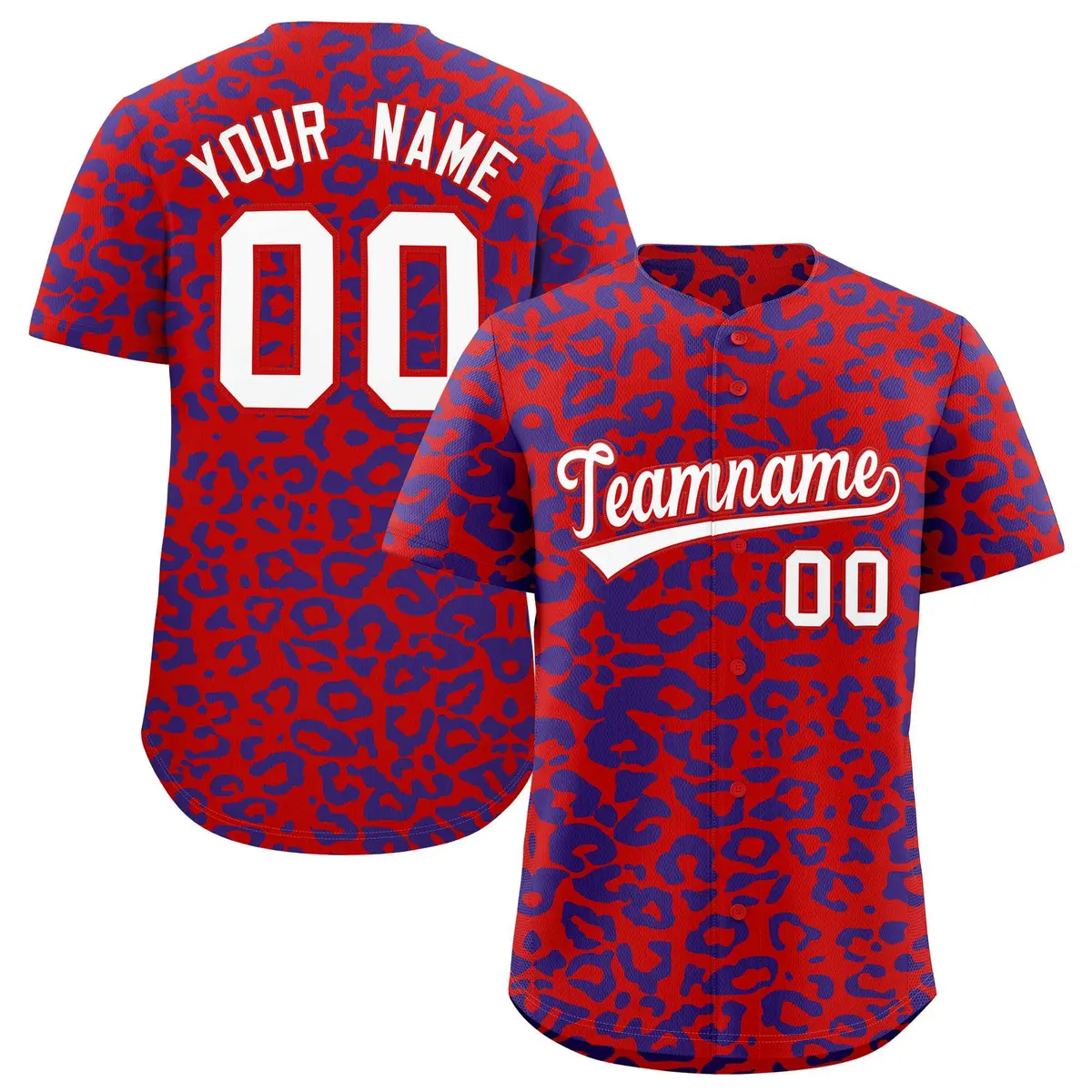 Red Royal Leopard Print Baseball Jersey