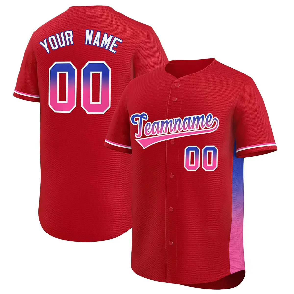 Red Royal-Pink Gradient Font Side Baseball Jersey