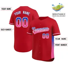 Red Royal-Pink Gradient Font Side Baseball Jersey 2