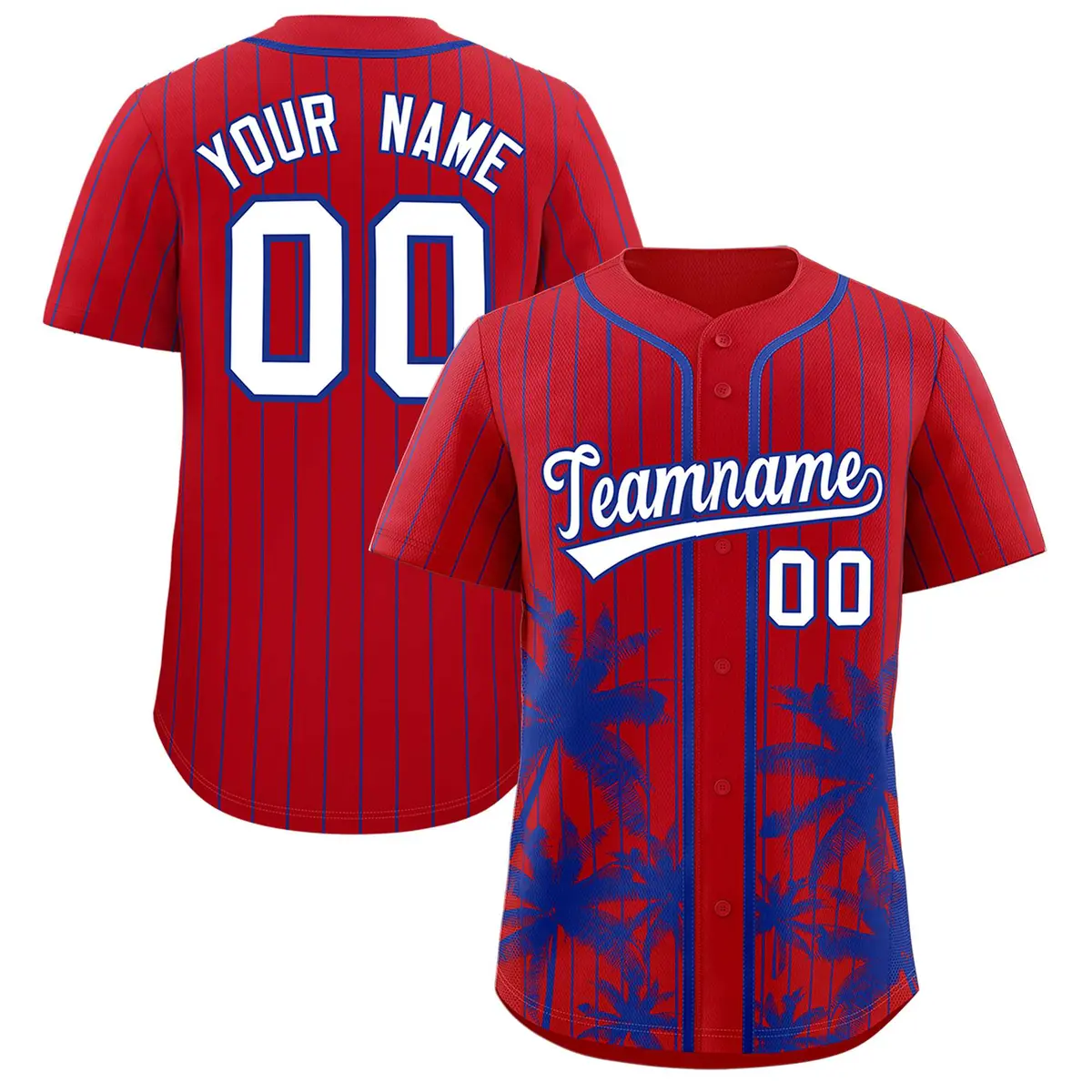 Red Royal Pinstripe Coconut Tree Baseball Jersey