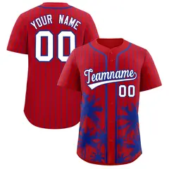 Red Royal Pinstripe Coconut Tree Baseball Jersey 1