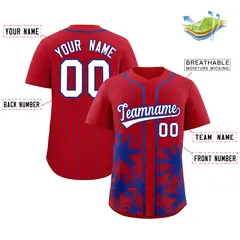 Red Royal Pinstripe Coconut Tree Baseball Jersey 2