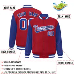 Red Royal Pinstripe Raglan Varsity Letterman Baseball Jacket 2