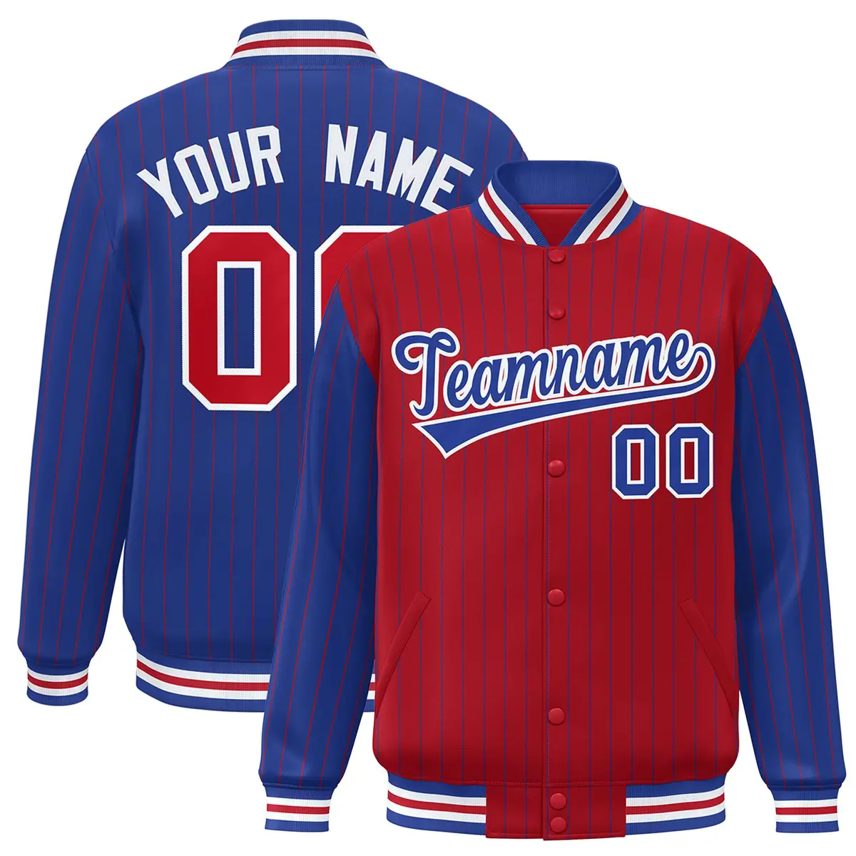 Red Royal Pinstripe Raglan Varsity Letterman Baseball Jacket