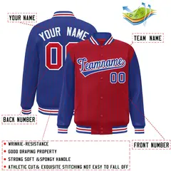 Red Royal Pinstripe Raglan Varsity Letterman Baseball Jacket 2