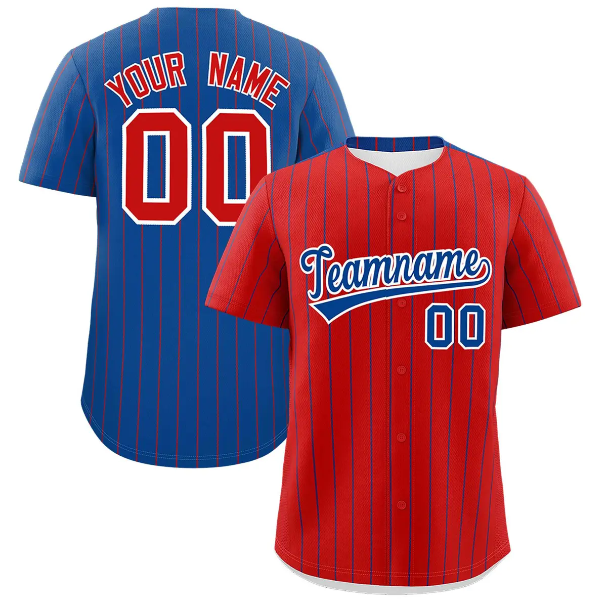 Red Royal Pinstripe Two-Tone Authentic Baseball Jersey
