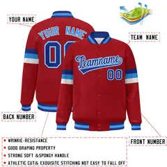 Red Royal-Powder Blue Color Block Varsity Full-Snap Baseball Jacket 2