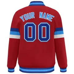 Red Royal-Powder Blue Color Block Varsity Full-Snap Baseball Jacket 4