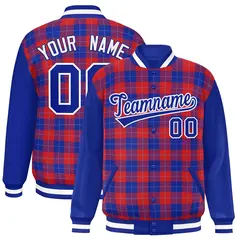 Red Royal-Powder Blue Plaid Varsity Letterman Jacket 1