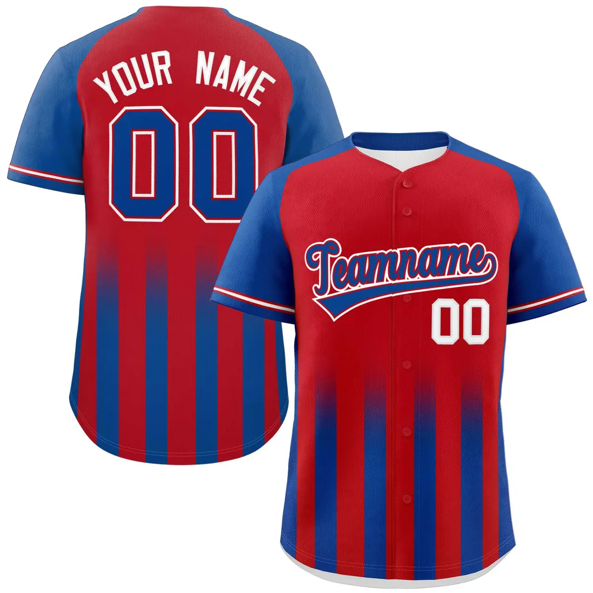 Red Royal Raglan Gradient Thick Stripe Baseball Jersey