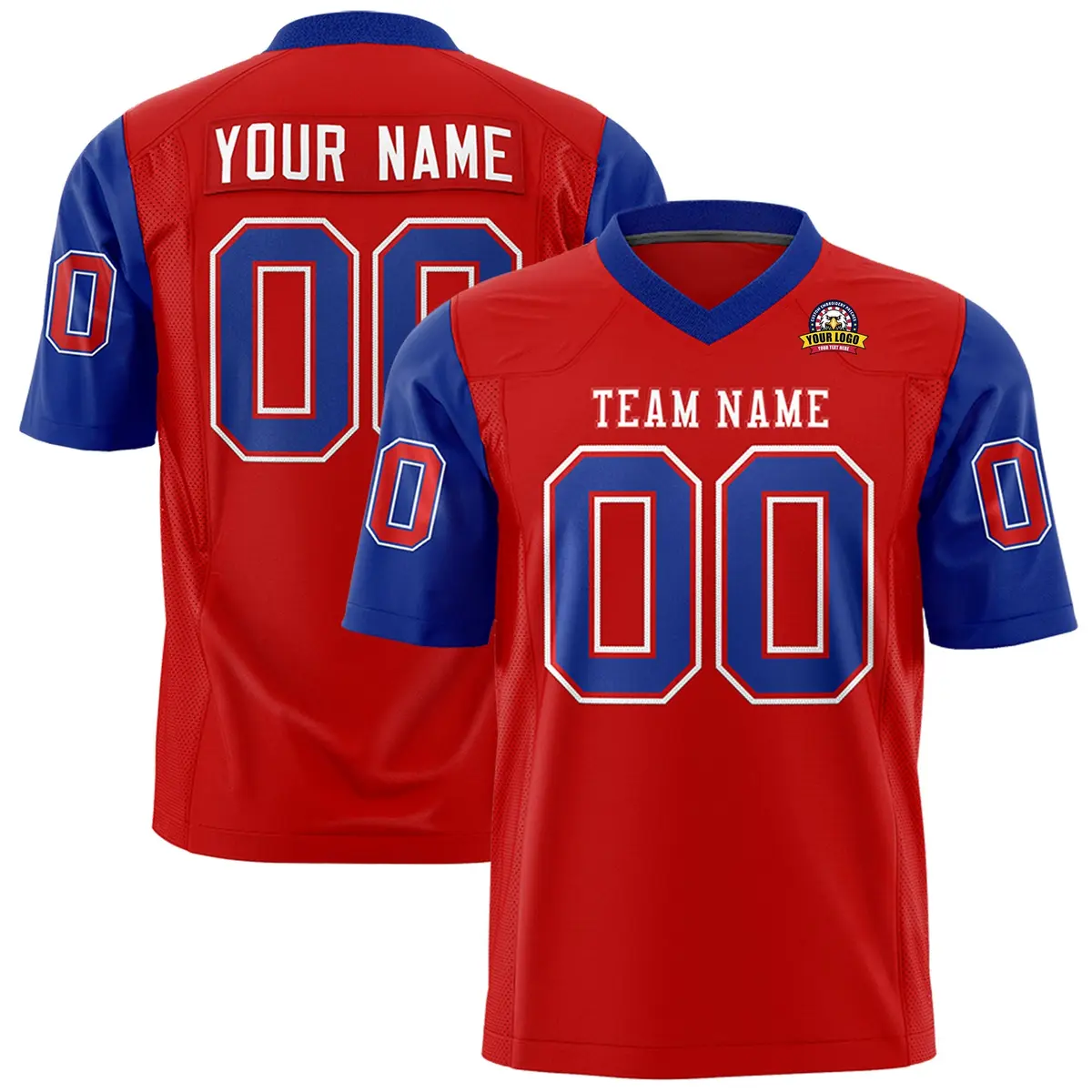 Red Royal Raglan Sleeves Authentic Football Jersey