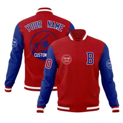 Red Royal Raglan Sleeves Full-Snap Varsity Letterman Jacket 1