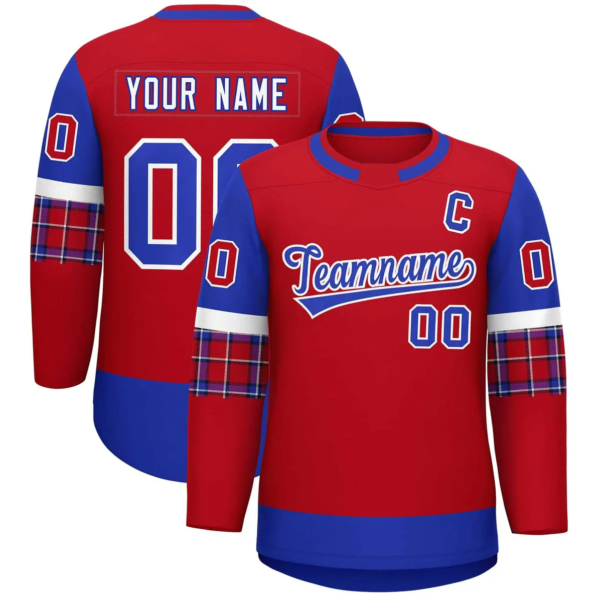 Red Royal Raglan Sleeves Round-Neck Hockey Jersey