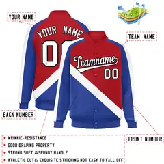Red Royal Raglan Varsity Letterman Baseball Jacket 2