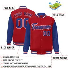 Red Royal-Red Raglan Sleeves Varsity Full-Snap Letterman Jacket 2